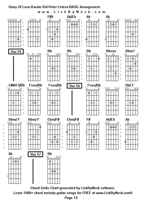 Chord Grids Chart of chord melody fingerstyle guitar song-Glory Of Love-Karate Kid-Peter Cetera-BASIC Arrangement,generated by LickByNeck software.